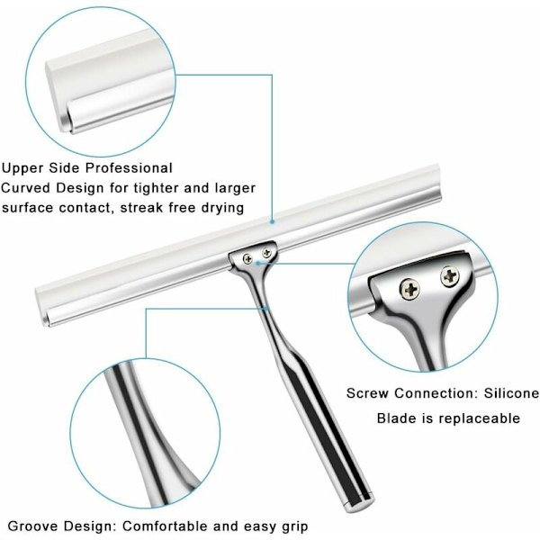 Dusj-squeegee, Badsqueegee med veggkrok, Dusjglass-squeegee Egnet for rengjøring av vinduer, baderomfliser, marmor (25x17cm)