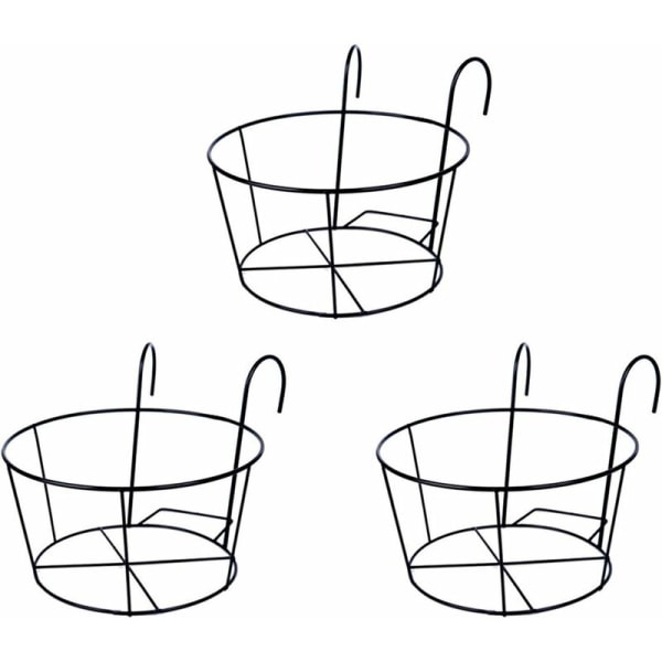 Plantepotteholder, rund blomsterpotteholder i metall, med kroker, for hageb阳台栏杆 svart-1 stk-Fei Yu