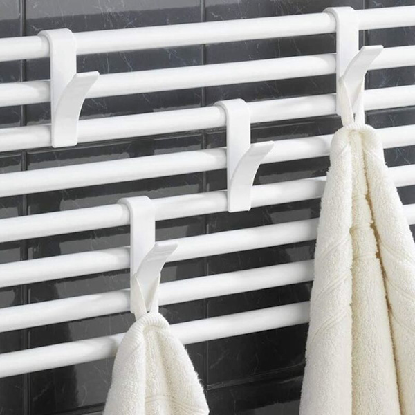 12 stk. Høj kvalitet Håndklædeholder, Rørformet Badekrog Holder til Radiator, Badeværelse Hylde Radiator Cover Krog Tilbage-Hvid