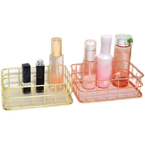 Nordisk Jern Art Makeup Organizer Kurv Eyeliner Pensel Opbevaringssæt Koppe Dressing Bord Makeup Organizer Box-Gylden L