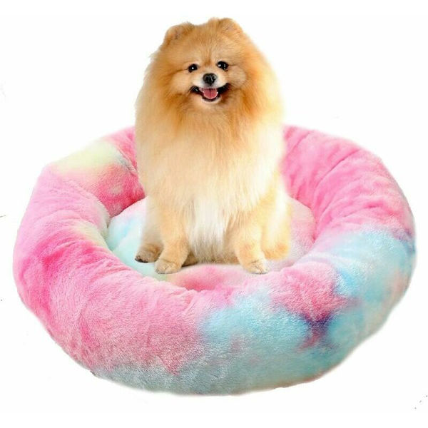 Rund Plussj Kattekurv for Dyr Katter og Små Hunder Katteseng Pute Donut Hundeseng Passer Sofa XH062 (Diameter: 60, Fargerik Rosa)