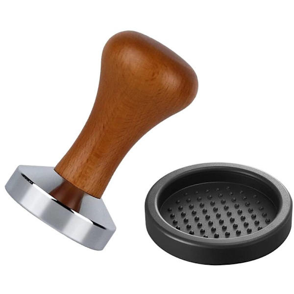 Kaffetamper 51mm med Anti-Tampingsmåtte, Aluminium Flat Base, Træhåndtag til Maskintilbehør