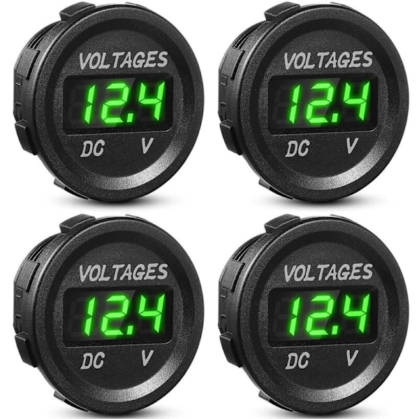 4XDC 12V LED-bilspänningsdisplay Vattentät voltmeter Båtdisplay Monitor Digital platta-grön