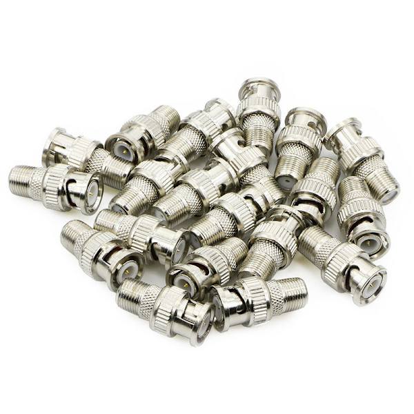 20 stk. BNC han-stik til F hun-stik adapter koaksial konnektor koblingsadaptere CCTV-kamera (20 stk.)