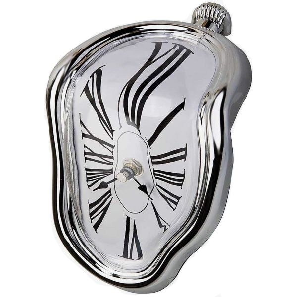 Melting Clock, Funny Smeltende klokke dekorasjon Hjemmekontor Hylle Bord Morsom kreativ gave, romersk sølv