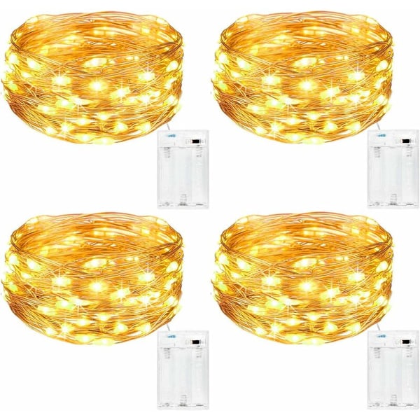 Ljusgirlang [Set med 4], Mini Batteridriven LED-girlang 2m 20 LEDer Inomhus- och Utomhusdekoration för Sovrum Jul Bröllop Fest Hem Trädgård (V