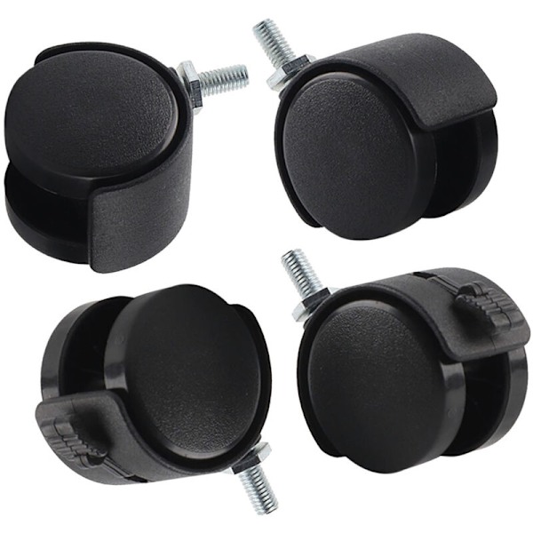 4 st Swivel Caster Wheels för Kontorsmöbler Nylon Plast Ersättningshjul med Broms Svart