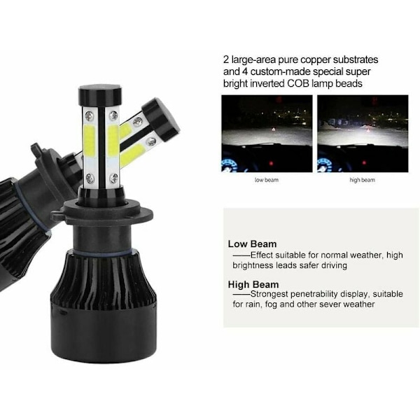 2 stk Køretøj X7-COB 6500K H7 LED Forlygte Bil Lampe Aluminium ABS Pære