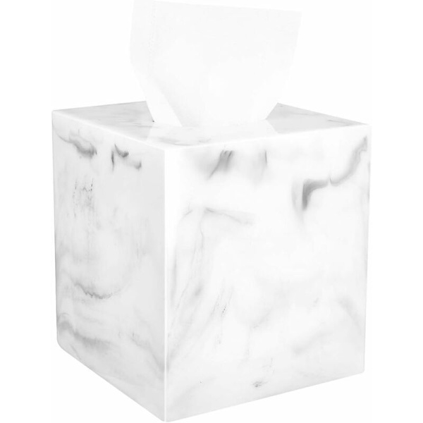 Vevnadsask, Hartsvävnadsdispenser, Modern Kubisk med Nedre Blixtlås Panel för Bord, Sovrum, Sminkbord, Badrum - Vit Marmor