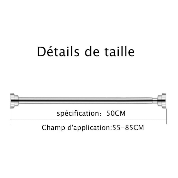 Bruseforhængsstang, uden boring Teleskopisk Tøjstang, Gardinstang til Soveværelse, Badeværelse, Brusebad, Tøjtørrestativ, 50CM - RWShower Curtain Rod