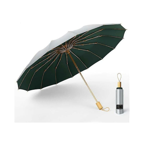 Stærk vindbestandig 3-folds 16K manuel paraply mænd parasol kvinder regn store paraplyer super solbeskyttelse og UV Grøn