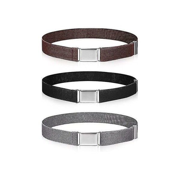 3 st Spädbarn Barn Elastiskt Band Justerbart Spänne Elastiskt Bälte Silver Fyrkantigt Spänne för Pojkar Flickor
