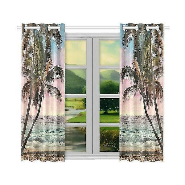 Tropiska kustfönsterköksgardin strandpalmer fönsterbehandlingspanelgardiner 65x90 cm set om 2