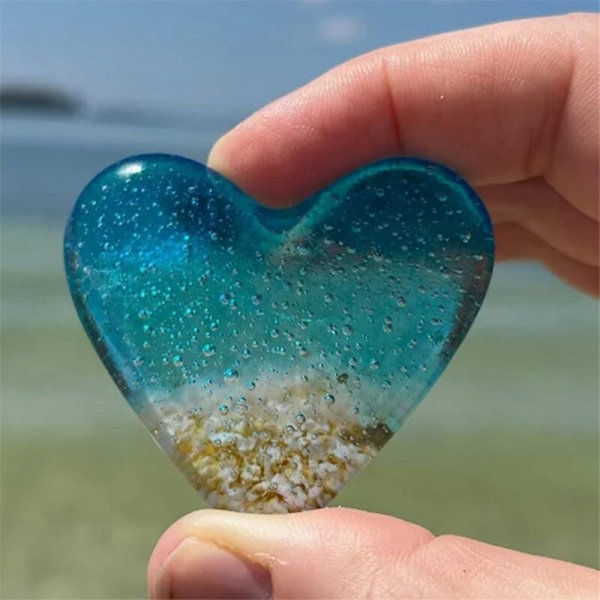 4X Glas Strandficka Hjärta, Strandficka Hjärtglas Token, Smält Glas Hjärta Fick Token, Handgjord Havsglas Stjärna