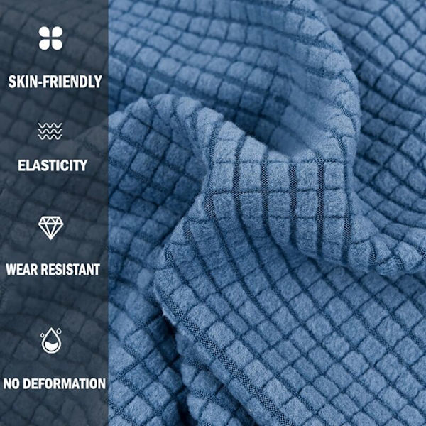 Kontorsstolsöverdrag med armstöd i Lycra Jacquard, halkfritt, mjukt, stretchigt, maskintvättbart, polyester (stor, marinblå)
