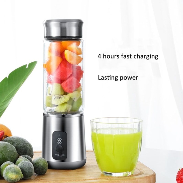 380 ml bärbar juicepress, multifunktionskoppmixer, USB-laddning, 6 blad, mixer, juicekopp, fruktextraktorer, juicetillverkare, silver
