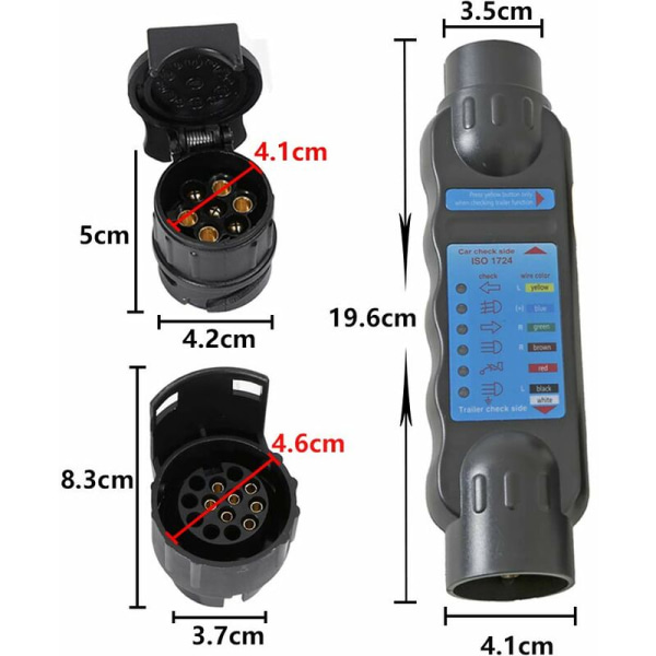 Tilhengerkontakt Tester Lys Ledninger Krets Diagnostiske Verktøy (7 Pin Tilhenger Tester + 2 x 7 13 Konverter)