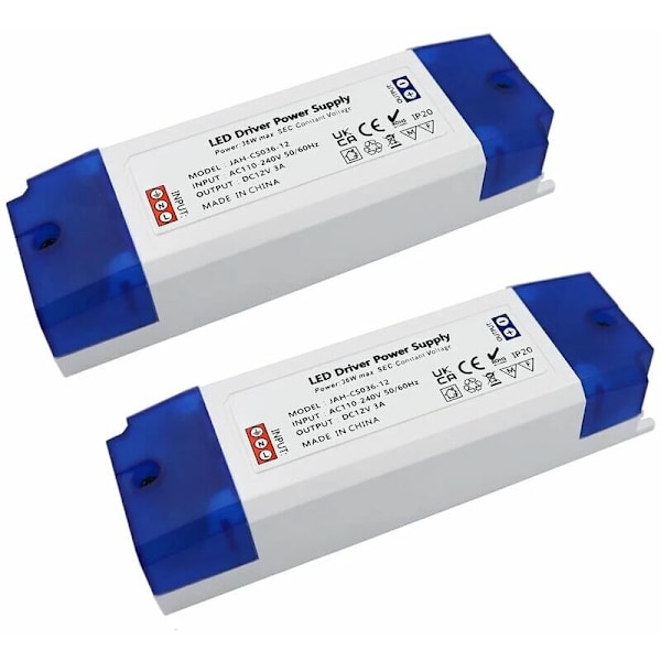 12V LED-transformator - 230V till 12V LED-transformator - 0-36W LED-transformatordrivrutin - för under-skåpsbelysning, MR16 MR11 G4 LED-lampor (2-pack)