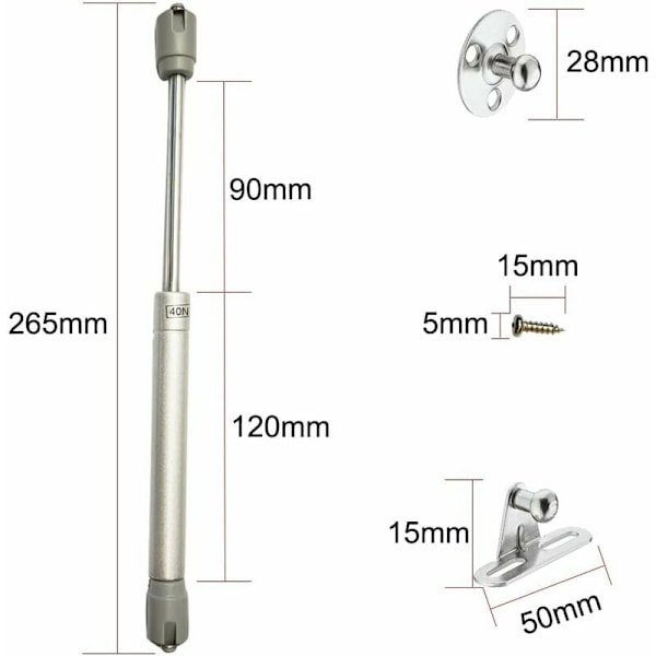 Hydrauliset kaasujouset nosto-oviin, kaappeihin, keittiökalusteisiin, saranat, vaimennin, 40N / 4kg 270 mm, 4 kpl pakkaus