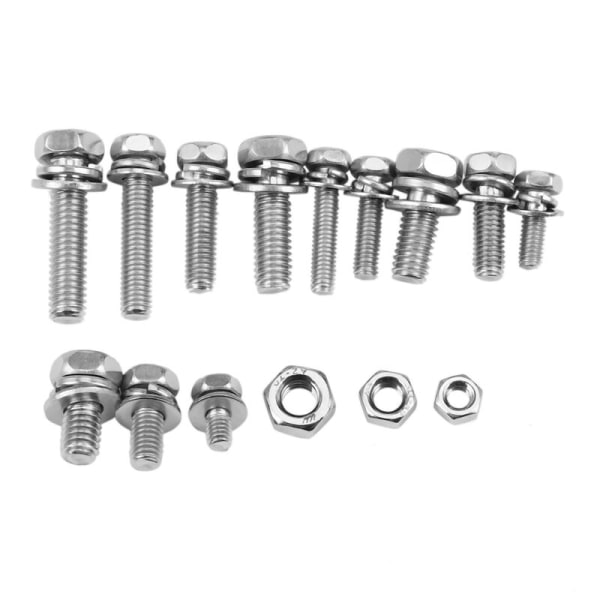 200 Pcs Series Cross Hex Head Screw Nut and Washer Three Screws Set Kit M6 Stainless Steel Three Combination