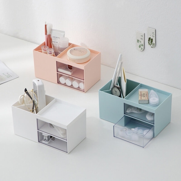 Skrivebords Makeup Organizer Skuffer Smykker Stationery Opbevaringsboks（Coral Pink）