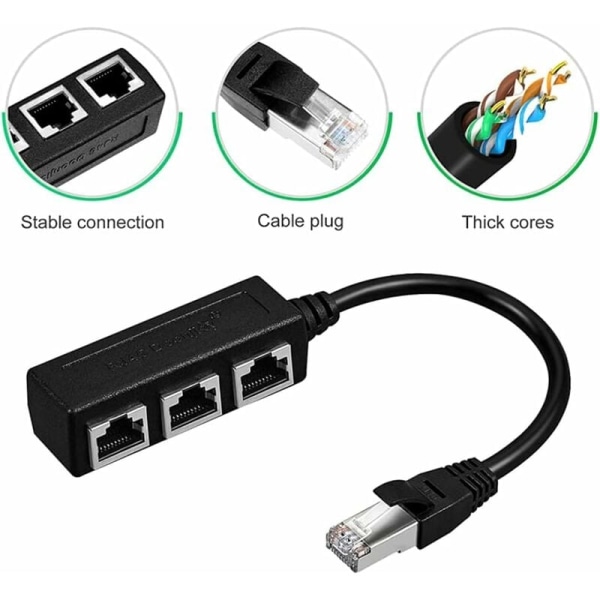 RJ45 Ethernet-kaapelihaaroitin, 1-3-kaapeli Ethernet-haaroitin, sopii Super Cat5-, Cat5e-, Cat6-, Cat7-LAN-Ethernetiin