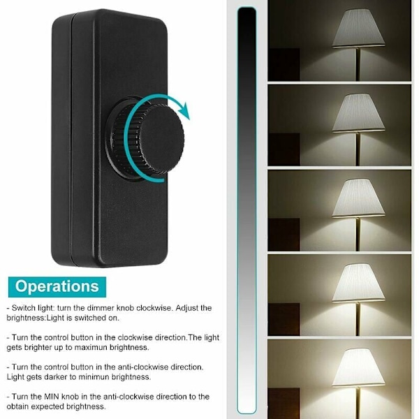 3-100W LED Bagkant Dimmer (Rotationsdæmper), Bruges til Dæmpbar LED, Glødepære, Halogenlampe, 220-240V, CE Stikkontakt, Sort