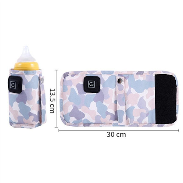 2X Universal USB Mælkevarmer Rejsebar Vogn Bærbar Isoleret Taske Amning Flaskevarmer Camouflage Grå-Hvid