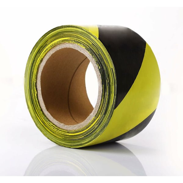 Advarselstape - 100mm x 30m per rull - for gulv/sikkerhetsmerking - svart/gule striper - DENUOTOP