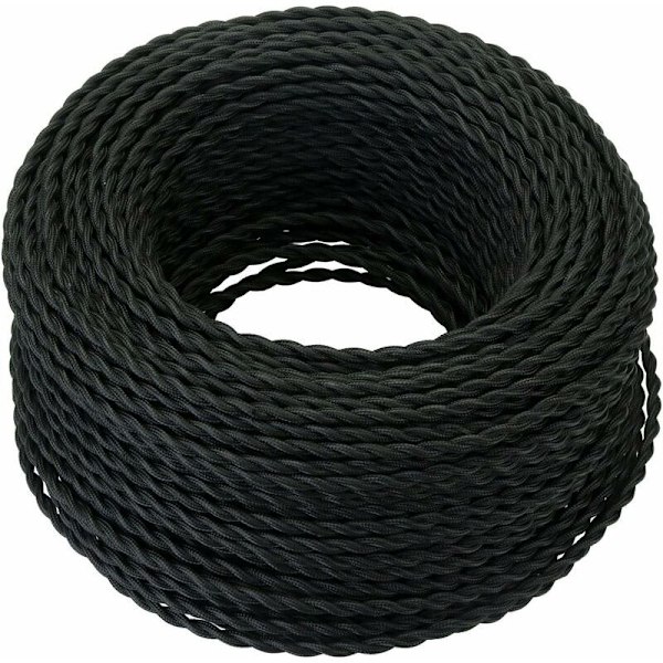 Tekstiili sähkökaapeli 10M, Retro kierretty punottu hamppu köysi kaapeli 2x0.75mm², 2 säikeistä kierrettyä johtoa, DIY riippuvalaisimelle/Musta RWElectric kaapeli