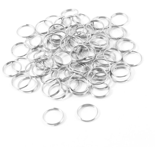 10 mm sølvfarget metall delt nøkkelring erstatning 80 stk