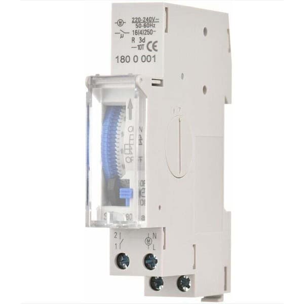 24-timers mekanisk timer 15-minutters minimum timer Skinnemontering Indbygget batteri, SUL180a AC220-240V Grå