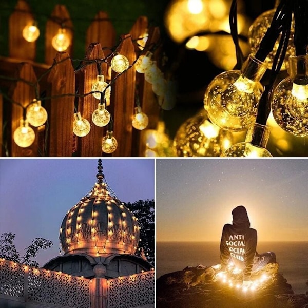 Feriebelysning LED Solar String Lights Bubble Crystal Ball String Lights 9.5M Utendørslampe for Eventyrlys Bryllupsfestdekorasjon-A
