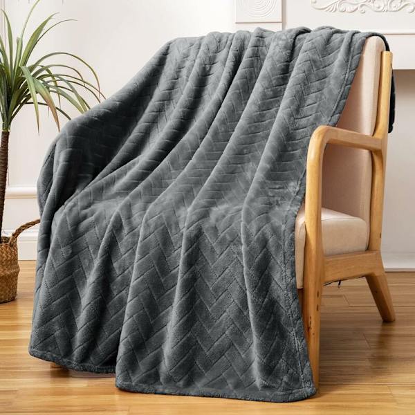 Mjuk plyschfilt, Queen size sofffilt, Mjuk fluffig soffdekorfilt - Mysig och lätt, Mörkgrå, 127 x 152 cm