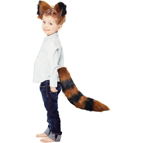 Tekoturkiksen set - Furry Wolf Fox Raccoon orava Eläimen korvat, pääpantainen häntäasu, Halloween Cosplay -rekvisiitta