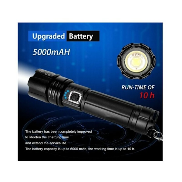Super Lysende P70 LED Lommelygter 30000100000 Lumen, XHP70.2 Genopladelig LED Lommelygte, Taktisk Lommelygte med Holster, IP67 Vandafvisende Kraftfuld Fla