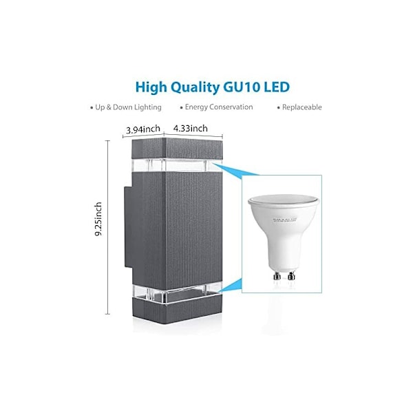Utomhusvägglampa Upp & Ner, Inomhus/Utomhuslampa med 2 x 5W Varmt Vita LED-lampor, Gjutaluminium, IP44 Vattentät Svart