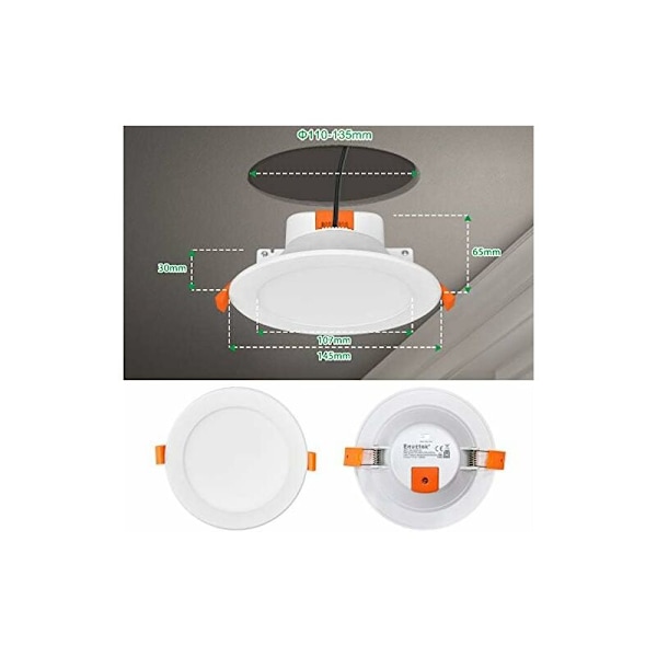 12W 1100Lm Extra Platta Takinfällda LED-Spotlights för Badrum Köks Varmvitt Naturligt Kallt Justerbar Håldiameter 110-135CM 3-pack