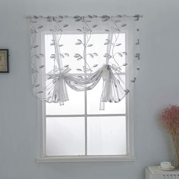 Fugle og Blade Mønster Gardiner, Broderet Sheer Voile Gardiner, Ballon Gardiner, Stanglommer, Vindue Gardiner og Gardiner til Køkken, Soveværelse, 6