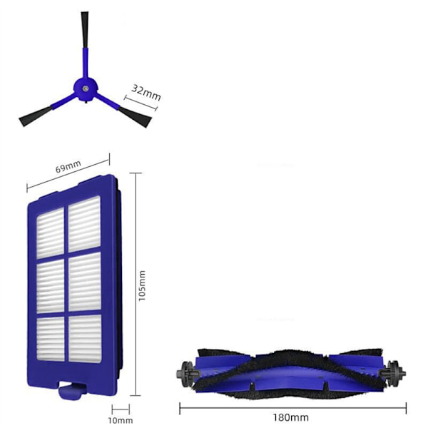 Robovac X8 -sarjan hybridirobotti-imurin vaihto-osat - Pestävä pääharja, sivuharjat ja HEPA-suodatin
