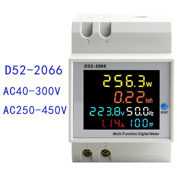 2x DIN-kisko AC-mittari 6IN1 250-450V 100A Aktiivinen virta, jännite, tehokerroin, kWh-mittari, sähköenergia, taajuus, VOLT AMP