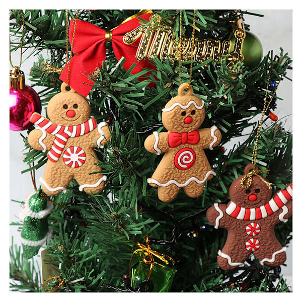 Pepparkaksgubbe Julgransdekoration, 12 st Pepparkaksgubbe Julgransdekoration, Pepparkaksgubbe Julgransdekoration med Snodd för Jul