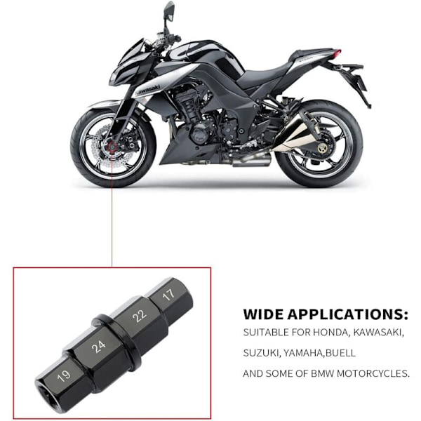Motorcykel Hexaxelverktyg, 17mm 19mm 22mm 24mm för demontering eller montering av motorcykelns framhjul, hylsnyckel för Honda, Kawasaki, Suzuki, Yamaha,