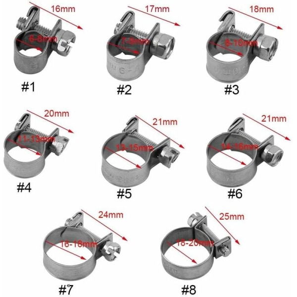 10 st tunga rostfria bränsleslangklämmor 6mm-20mm Valfri storlek för VVS (13-15mm)--