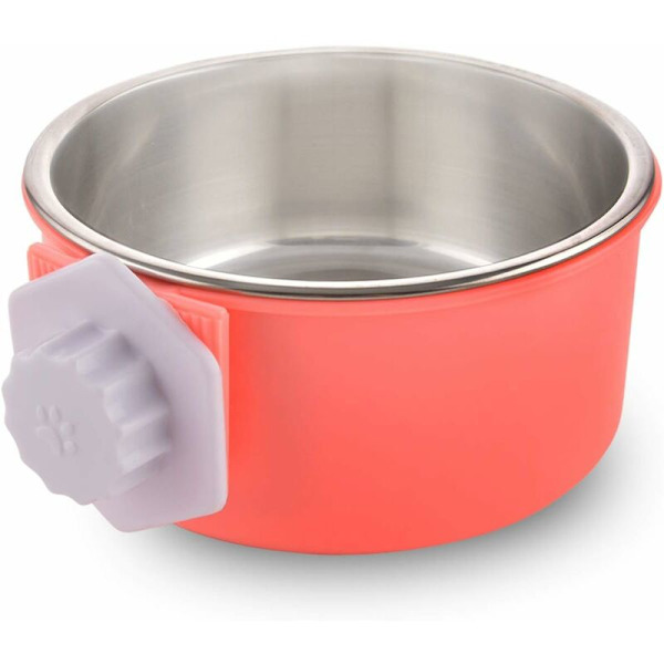 Avtagbar hundskål i rostfritt stål (S, rosa)-