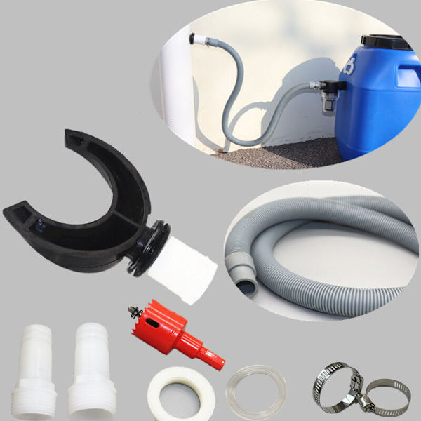 Regnvattensamlare för cirkulära kanaler med flexibel slang, Regnvattensamlare set, PVC-anslutning, Vattenuppsamlare för stuprör (110mm uppsamlare