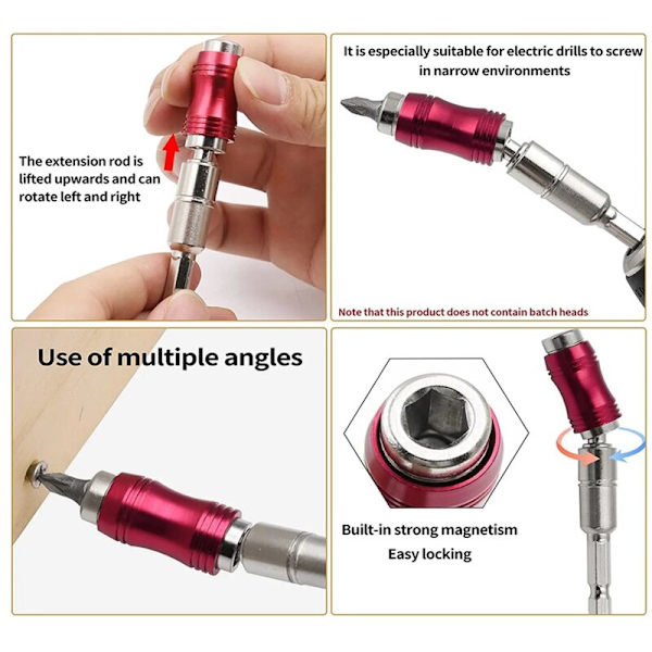 3 stk magnetisk svingbar borholder, svingbar magnetisk bitholder, fleksibel C-klarering skrutrekker bitholder