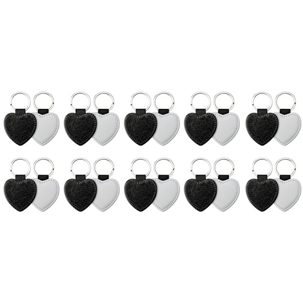 20PCS Sublimering Blanks Nyckelring Glitter PU Läder Nyckelring Värmeöverföring Nyckelring Sublimering Blank Hjärta Form Svart