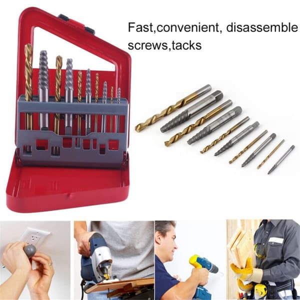 Tumutuklas ng Inch Drill Bit Extractor Assembly Set para sa Bolt Removal, 10Pcs Set, Screw Extractor Assembly Set