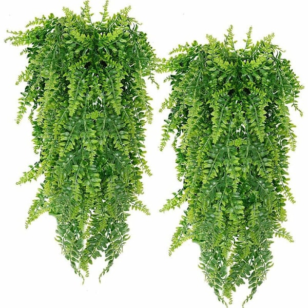 2 stycken konstgjorda Boston Fern-växter, konstgjorda hängande växtväggar, dekoration för hem och utomhus, bröllopsdekoration...